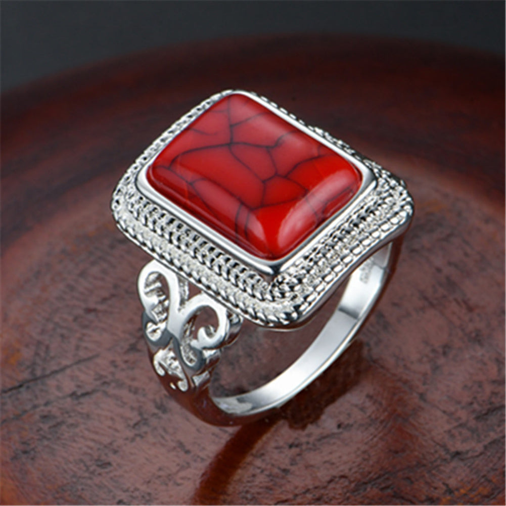 Vintage Women Square Faux Turquoise Inlaid Finger Ring Wedding Party Jewelry