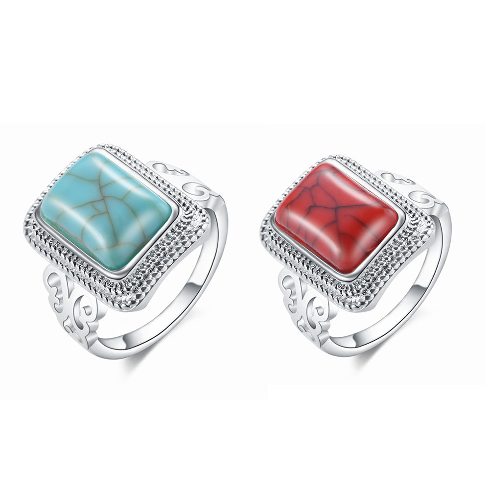 Vintage Women Square Faux Turquoise Inlaid Finger Ring Wedding Party Jewelry