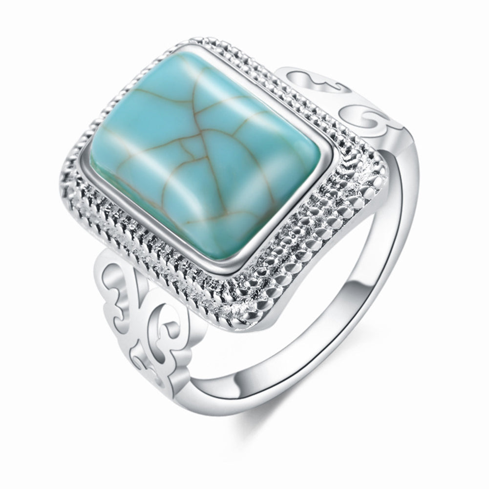 Vintage Women Square Faux Turquoise Inlaid Finger Ring Wedding Party Jewelry