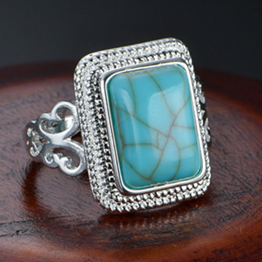 Vintage Women Square Faux Turquoise Inlaid Finger Ring Wedding Party Jewelry