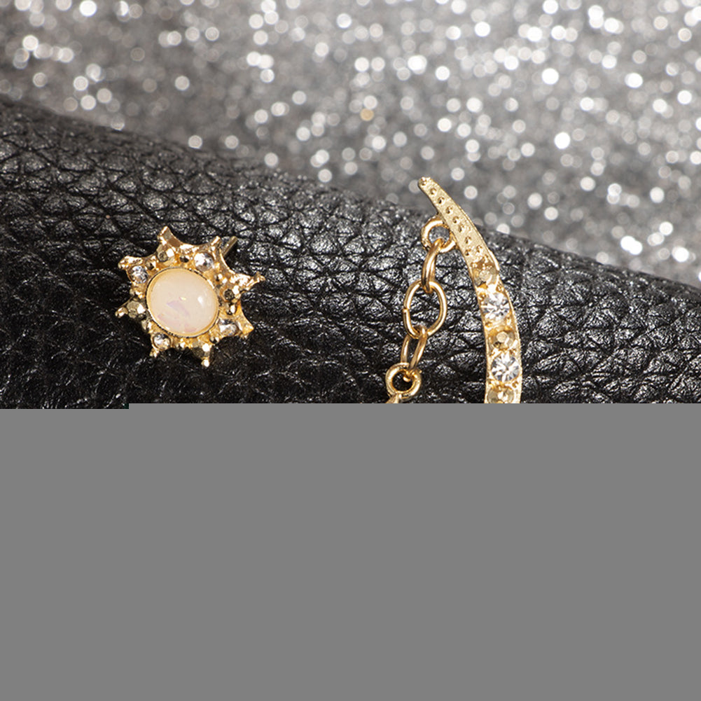Vintage Women Moon Sun Star Rhinestone Inlaid Asymmetric Stud Earrings Gift