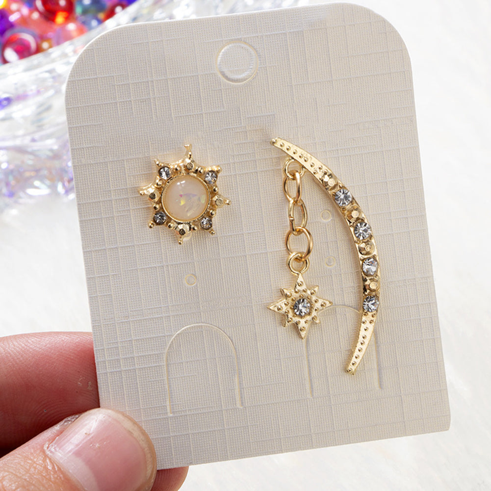 Vintage Women Moon Sun Star Rhinestone Inlaid Asymmetric Stud Earrings Gift
