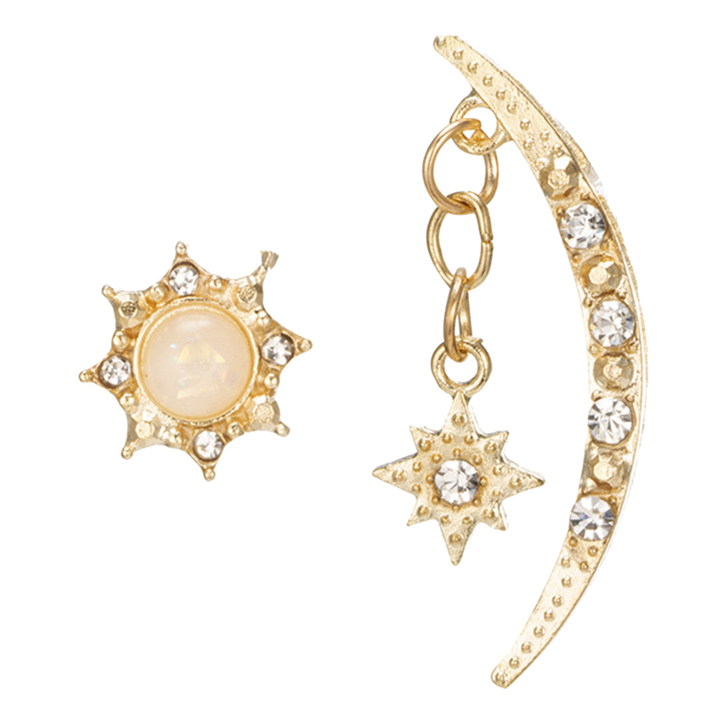Vintage Women Moon Sun Star Rhinestone Inlaid Asymmetric Stud Earrings Gift