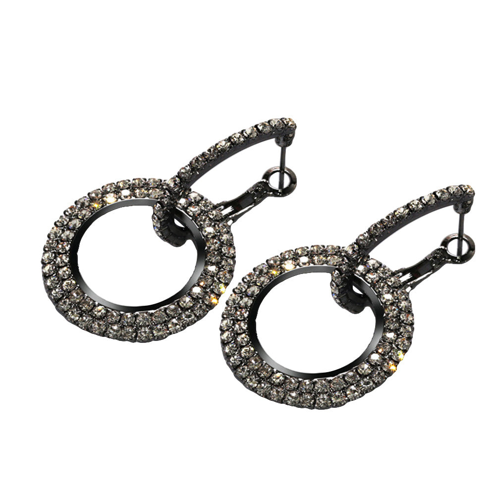 Fashion Women Linked Circle Long Dangle Full Rhinestone Huggie Earrings Jewelry
