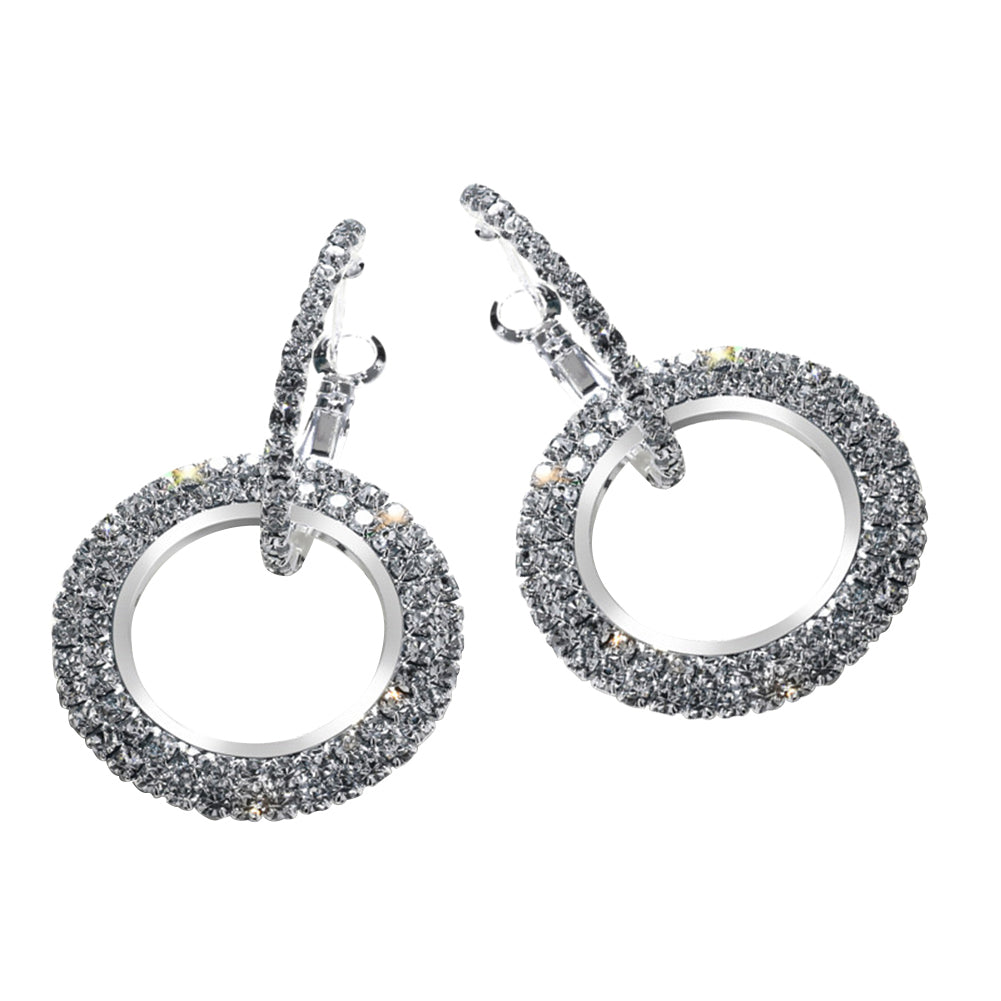 Fashion Women Linked Circle Long Dangle Full Rhinestone Huggie Earrings Jewelry