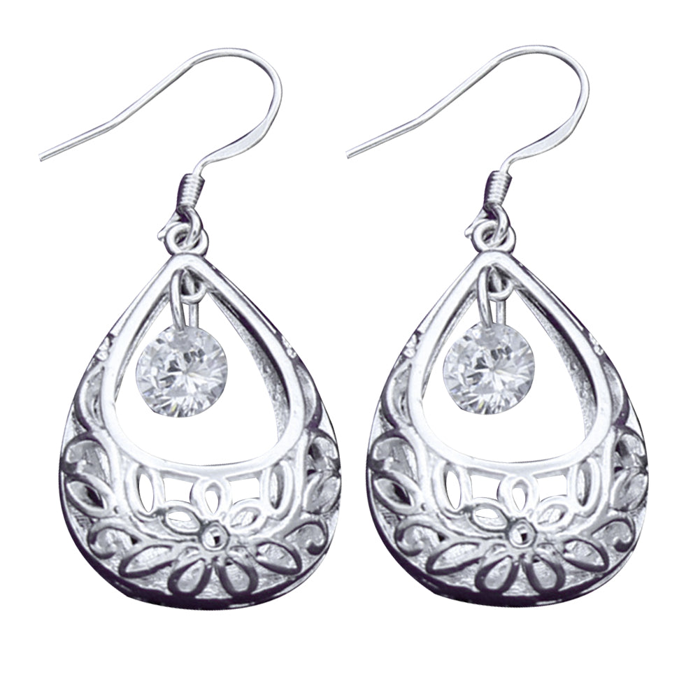 Fashion Women Hollow Out Water Drop Rhinestone Inlaid Pendant Hook Earrings