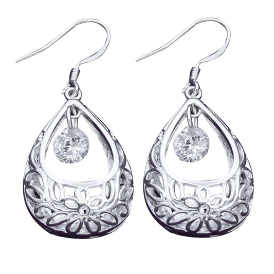 Fashion Women Hollow Out Water Drop Rhinestone Inlaid Pendant Hook Earrings