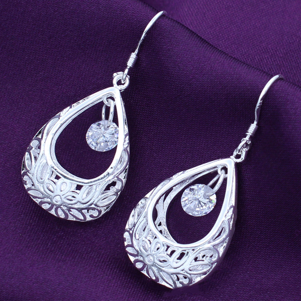 Fashion Women Hollow Out Water Drop Rhinestone Inlaid Pendant Hook Earrings