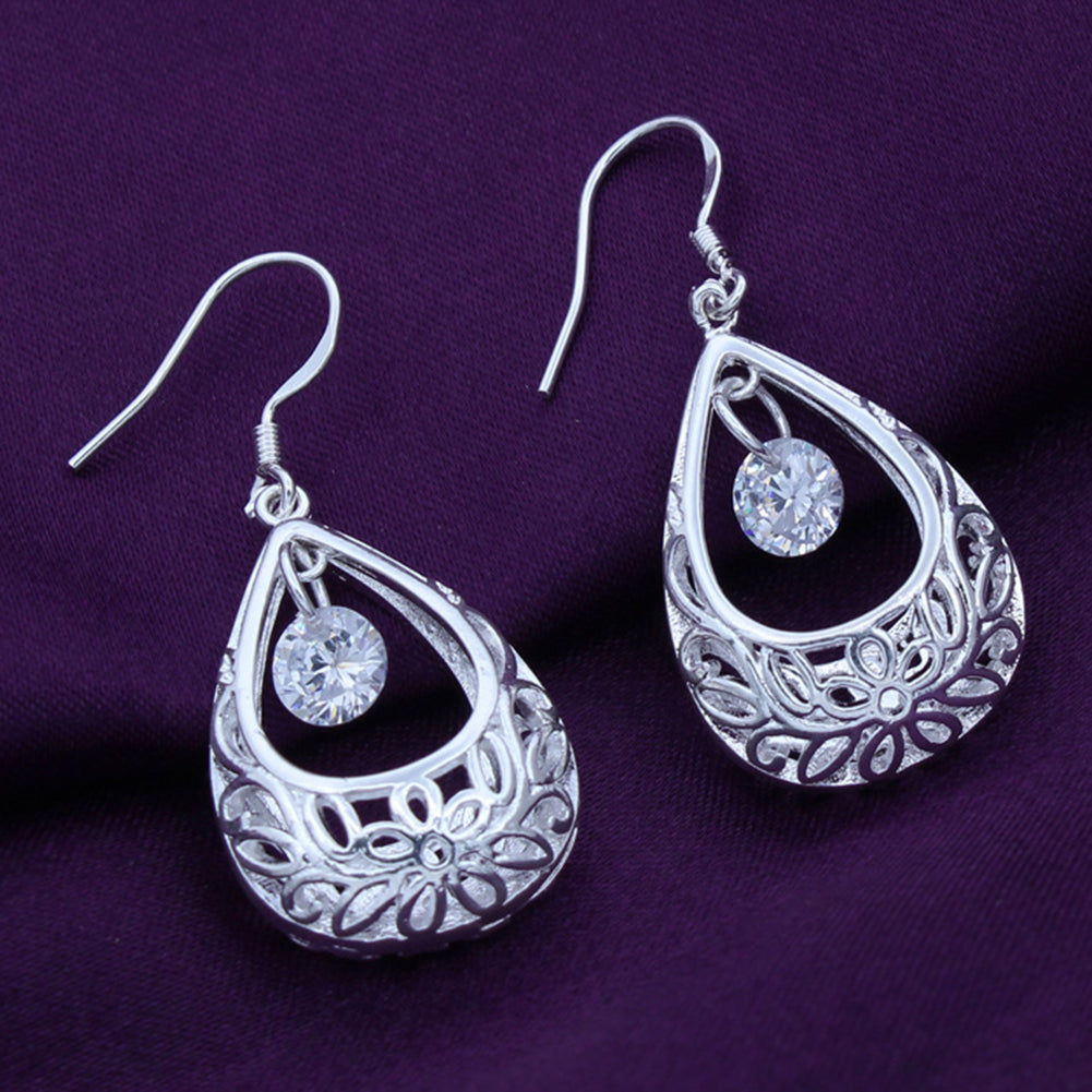 Fashion Women Hollow Out Water Drop Rhinestone Inlaid Pendant Hook Earrings