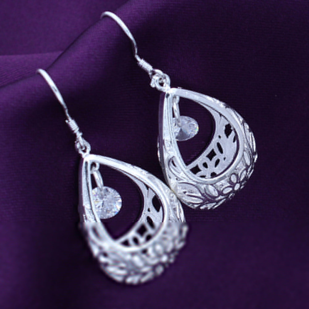 Fashion Women Hollow Out Water Drop Rhinestone Inlaid Pendant Hook Earrings