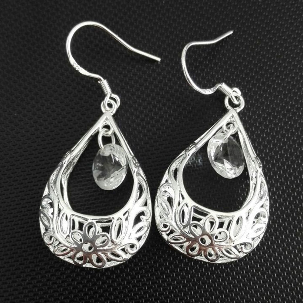 Fashion Women Hollow Out Water Drop Rhinestone Inlaid Pendant Hook Earrings