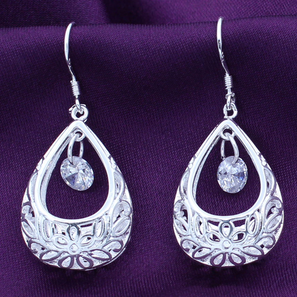 Fashion Women Hollow Out Water Drop Rhinestone Inlaid Pendant Hook Earrings