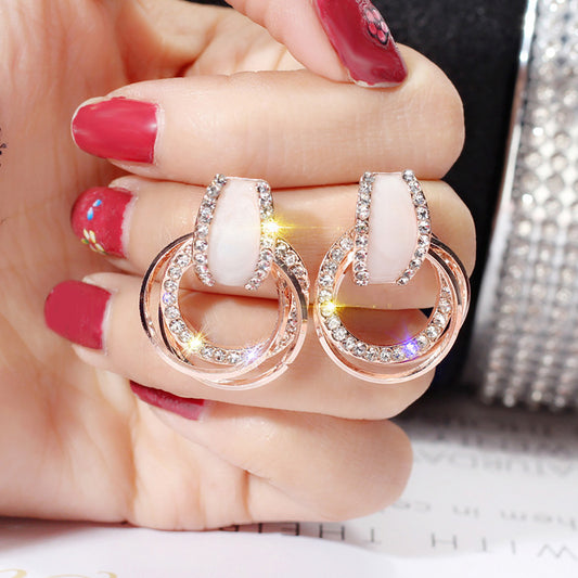 Bling Rhinestone Circle Ring Eardrop Earrings Fashion Women Wedding Jewelry