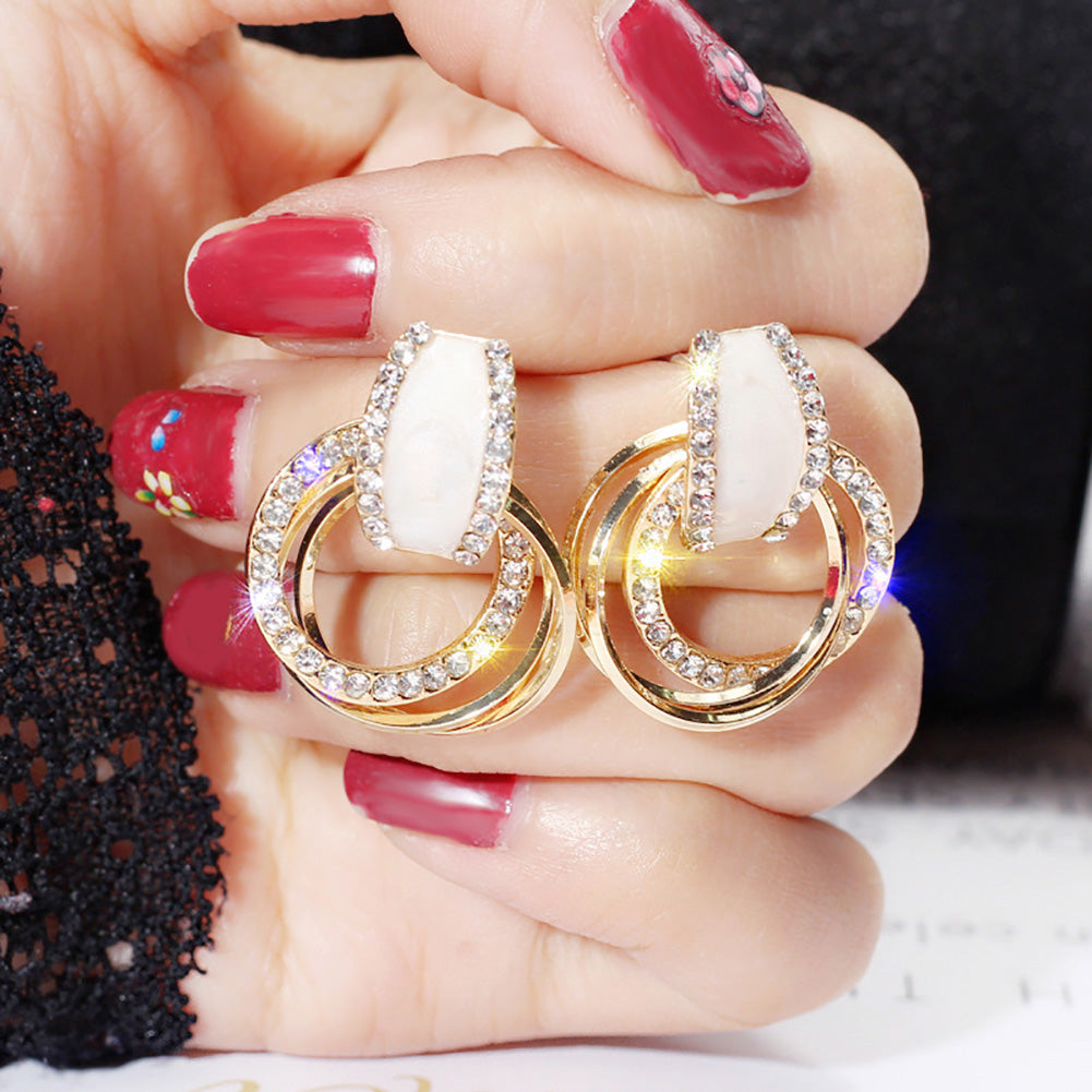 Bling Rhinestone Circle Ring Eardrop Earrings Fashion Women Wedding Jewelry