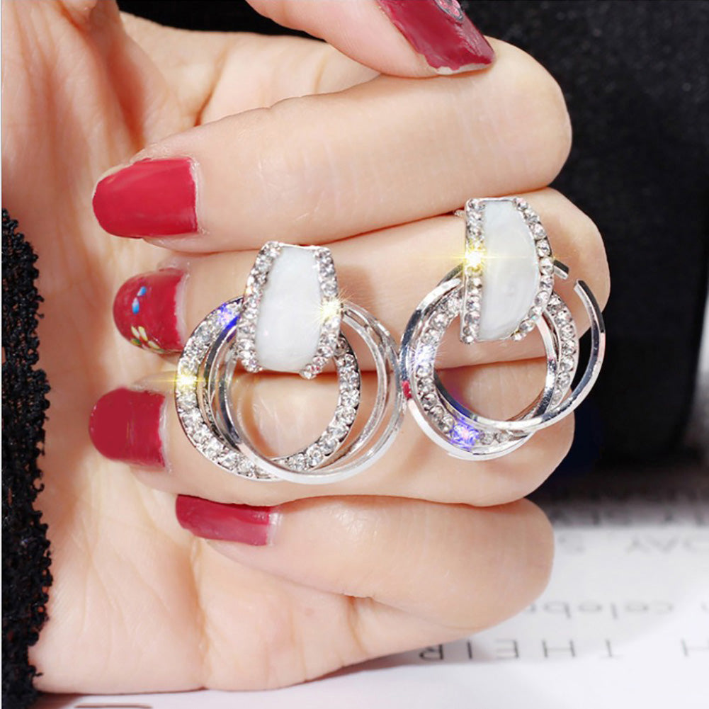 Bling Rhinestone Circle Ring Eardrop Earrings Fashion Women Wedding Jewelry