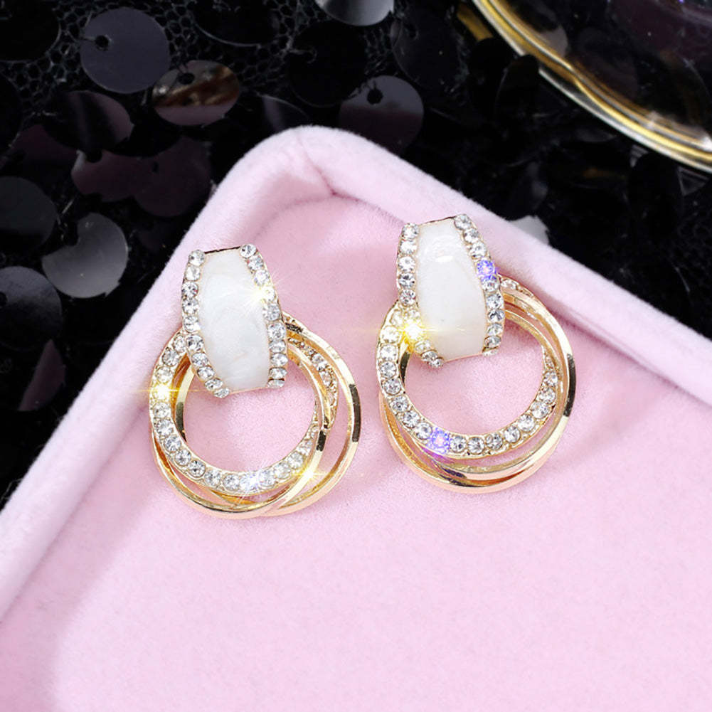 Bling Rhinestone Circle Ring Eardrop Earrings Fashion Women Wedding Jewelry
