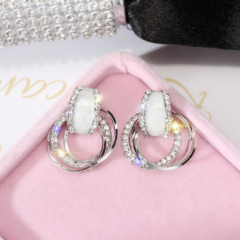 Bling Rhinestone Circle Ring Eardrop Earrings Fashion Women Wedding Jewelry