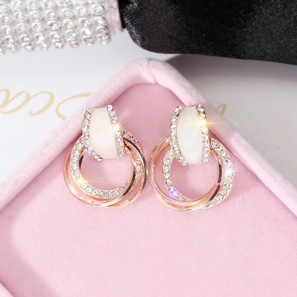 Bling Rhinestone Circle Ring Eardrop Earrings Fashion Women Wedding Jewelry