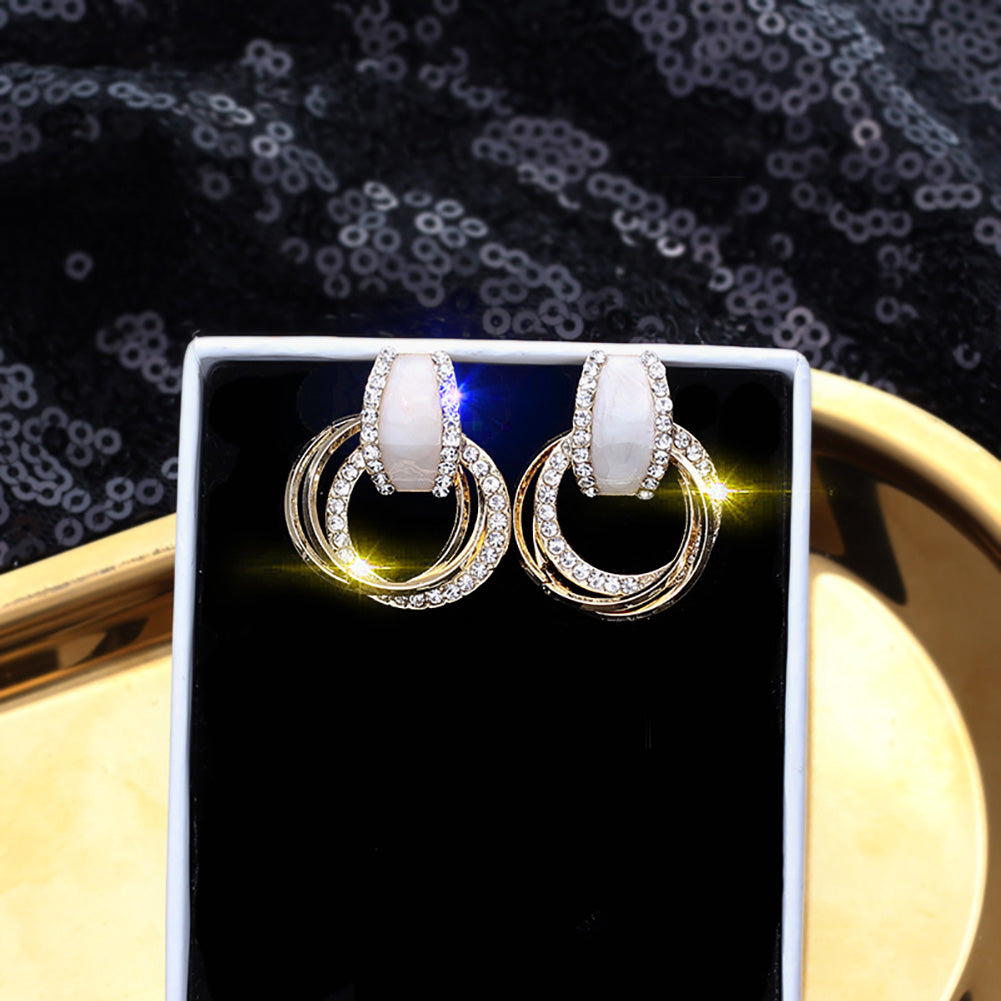 Bling Rhinestone Circle Ring Eardrop Earrings Fashion Women Wedding Jewelry