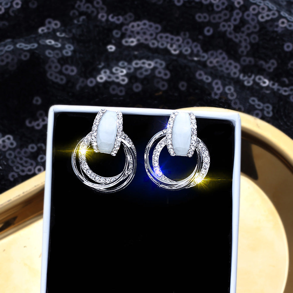 Bling Rhinestone Circle Ring Eardrop Earrings Fashion Women Wedding Jewelry