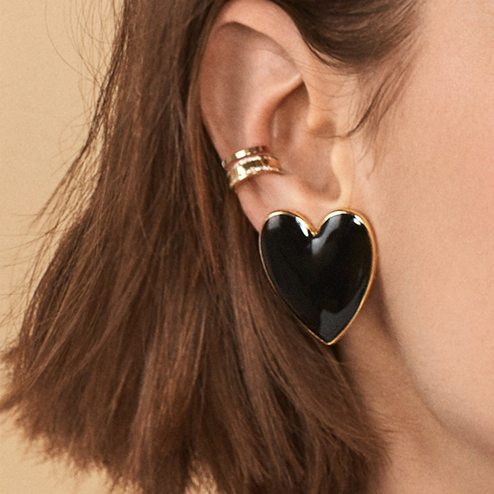 Punk Women Big Love Heart Alloy Stud Earrings Party Ear Jewelry Birthday Gift