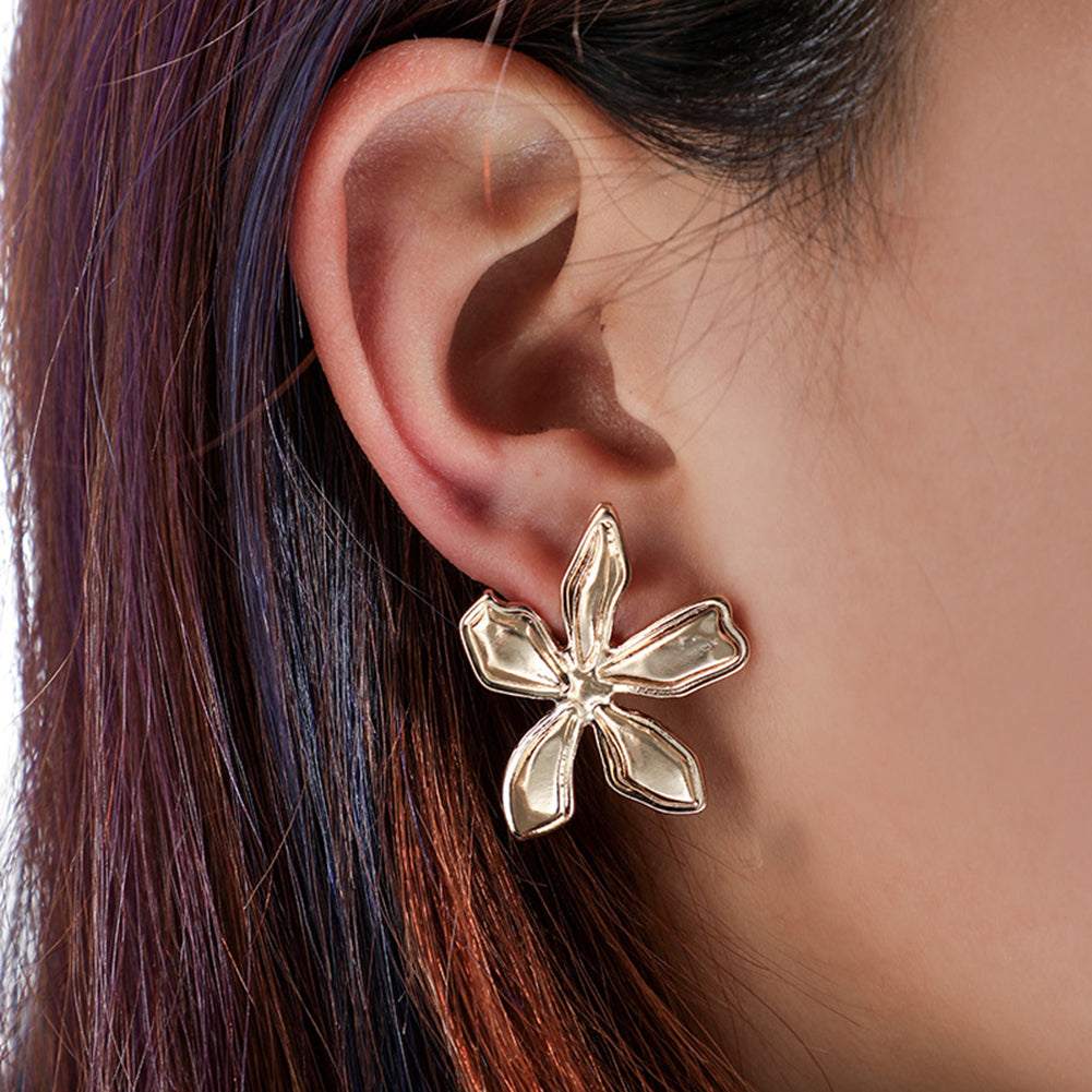Simple Flower Petal Alloy Ear Studs Earrings Women Party Jewelry Birthday Gift
