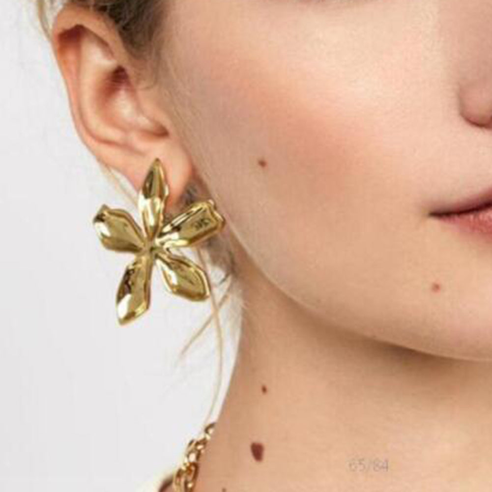 Simple Flower Petal Alloy Ear Studs Earrings Women Party Jewelry Birthday Gift
