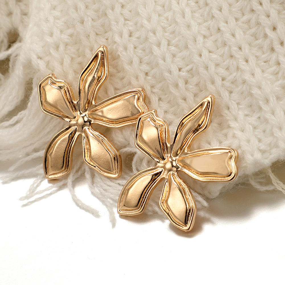 Simple Flower Petal Alloy Ear Studs Earrings Women Party Jewelry Birthday Gift