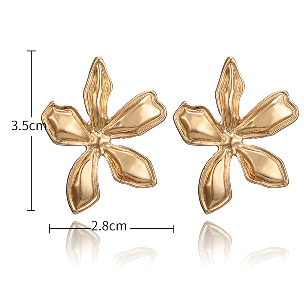 Simple Flower Petal Alloy Ear Studs Earrings Women Party Jewelry Birthday Gift