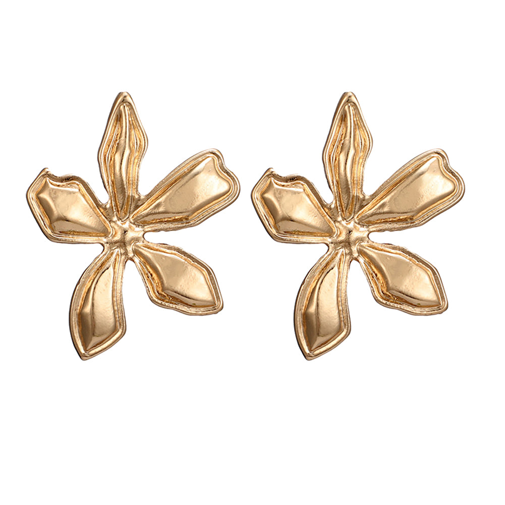 Simple Flower Petal Alloy Ear Studs Earrings Women Party Jewelry Birthday Gift