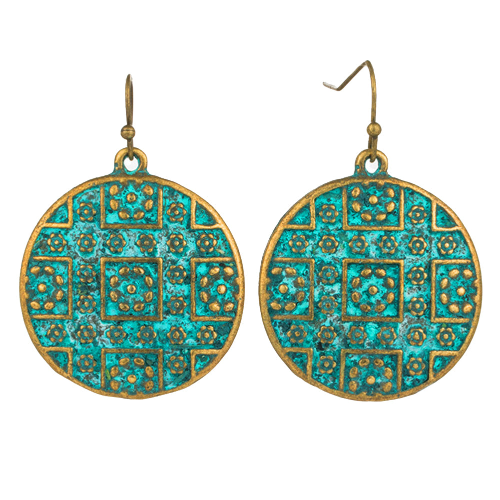 Vintage Bohemian Boho Ethnic Style Piercing Round Carving Women Hook Earrings