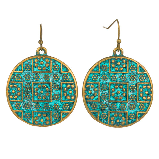 Vintage Bohemian Boho Ethnic Style Piercing Round Carving Women Hook Earrings