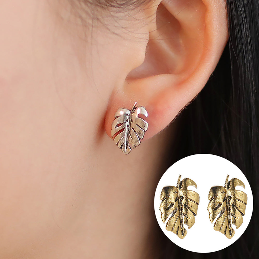 Fashion Simple Women Mini Hollow Coconut Palm Leaf Ear Stud Earrings Jewelry