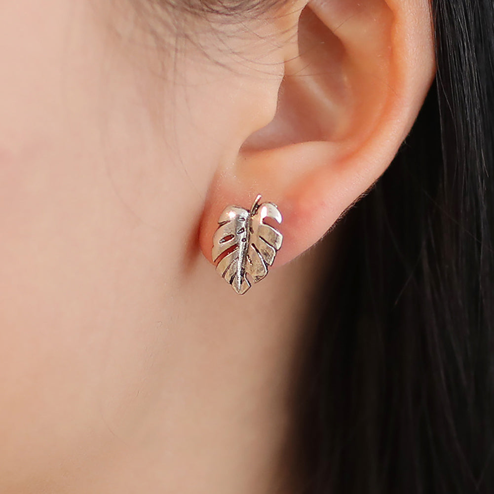 Fashion Simple Women Mini Hollow Coconut Palm Leaf Ear Stud Earrings Jewelry