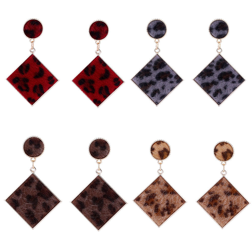 Fashion Women Geometric Leopard Pattern Plush Dangle Drop Stud Earrings Gift