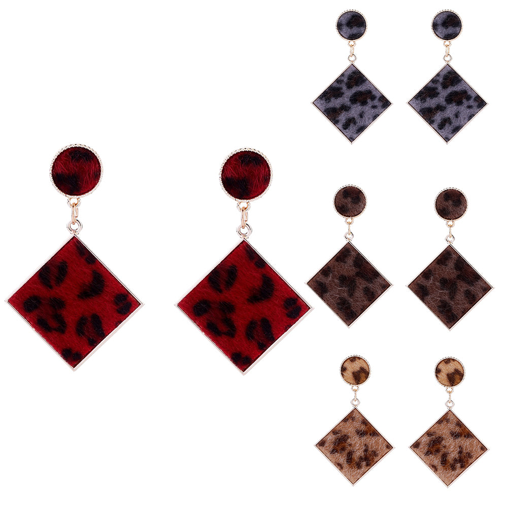 Fashion Women Geometric Leopard Pattern Plush Dangle Drop Stud Earrings Gift