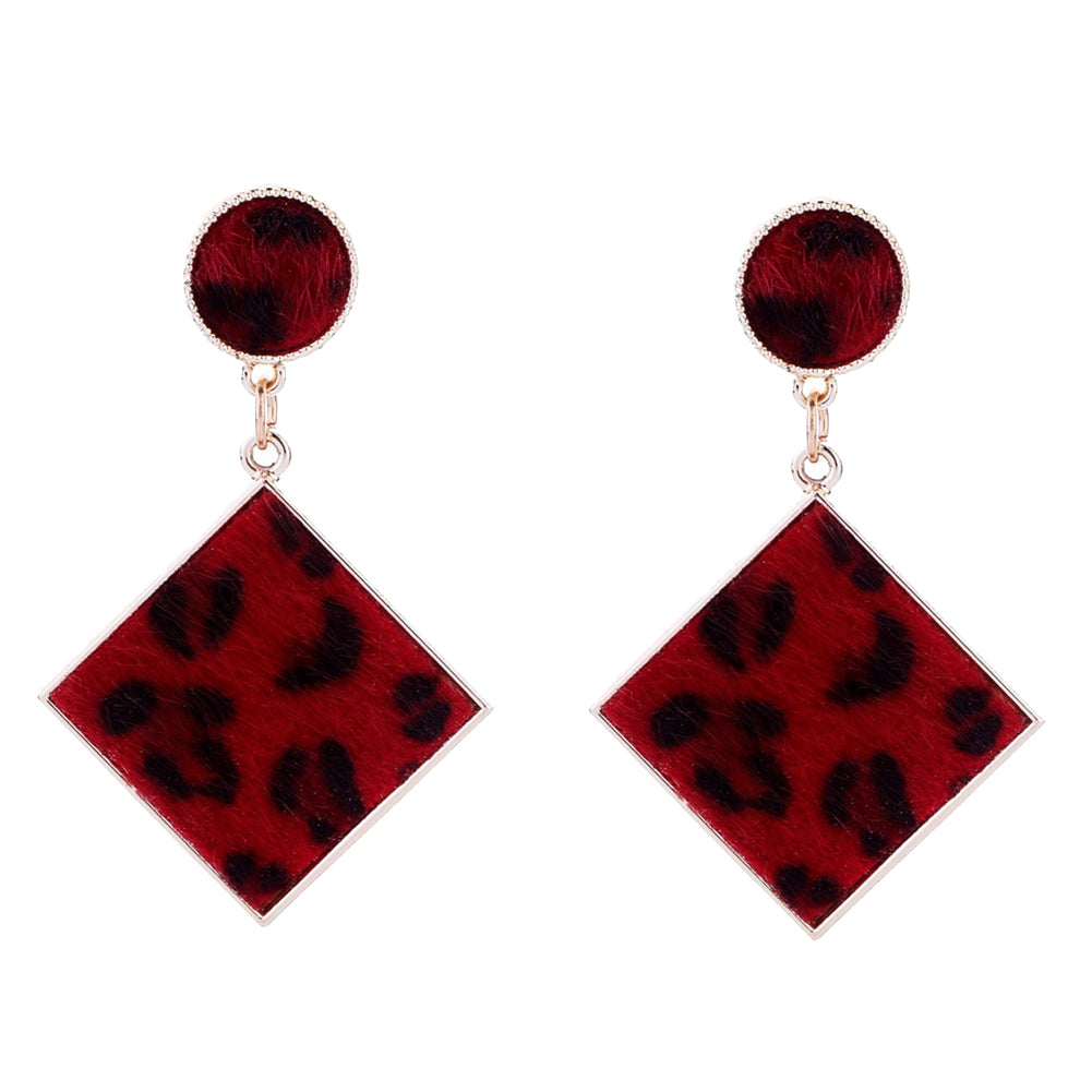 Fashion Women Geometric Leopard Pattern Plush Dangle Drop Stud Earrings Gift