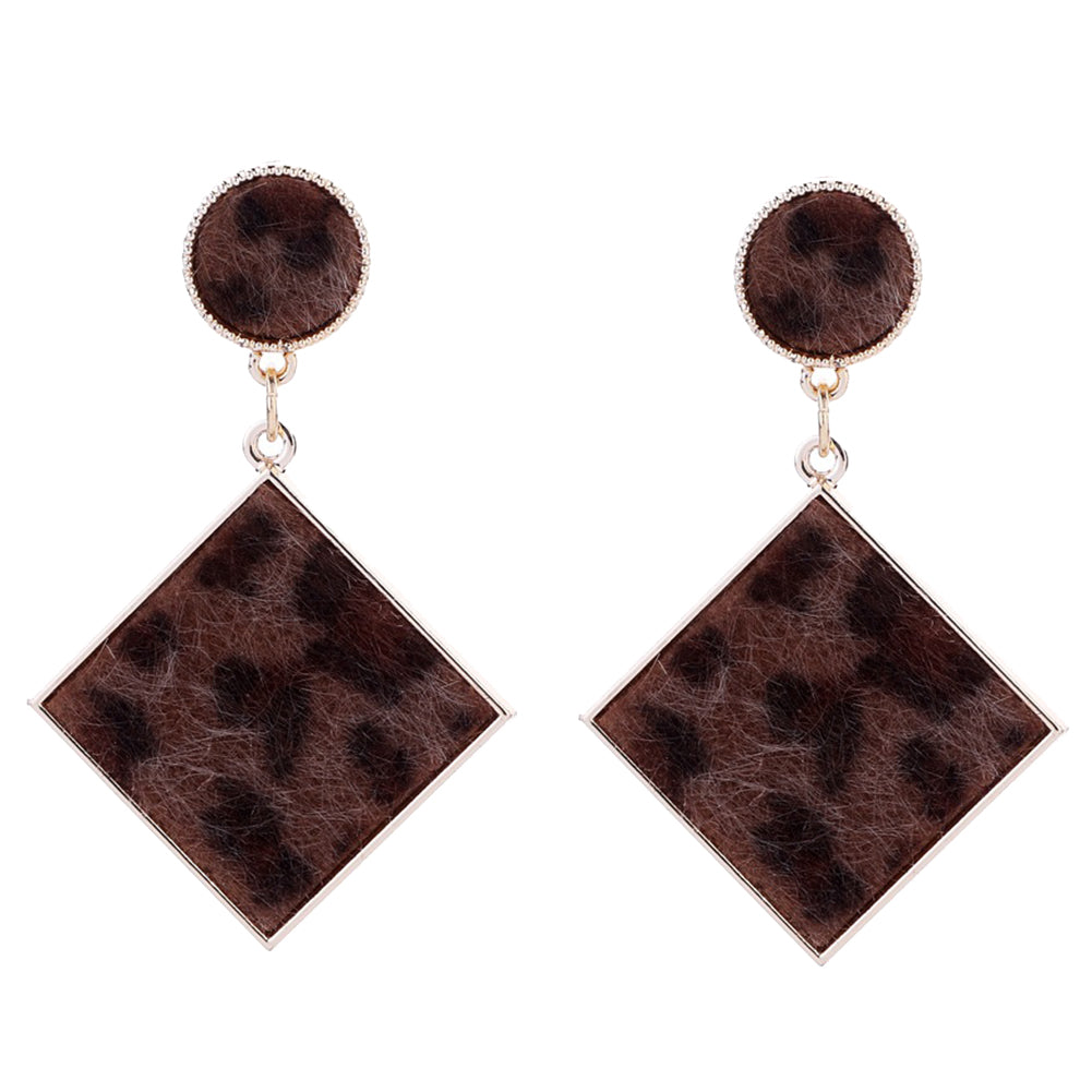 Fashion Women Geometric Leopard Pattern Plush Dangle Drop Stud Earrings Gift