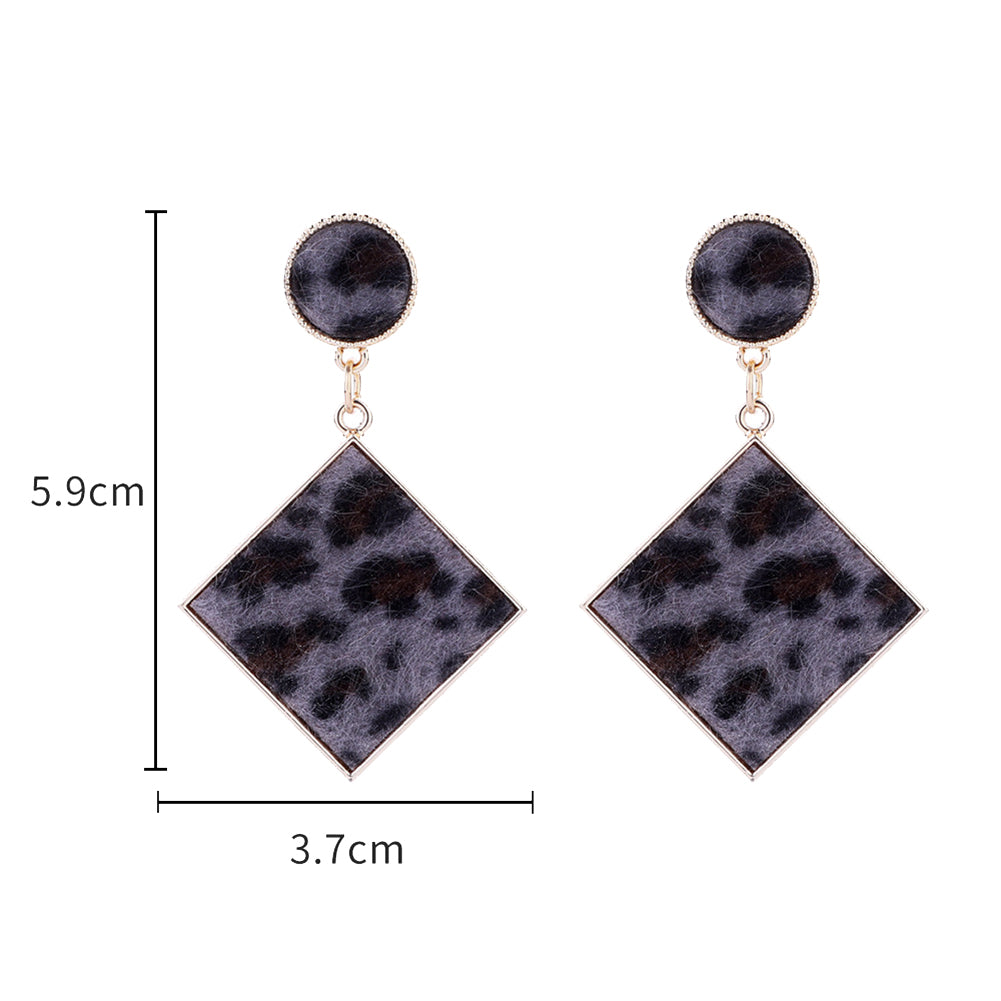 Fashion Women Geometric Leopard Pattern Plush Dangle Drop Stud Earrings Gift