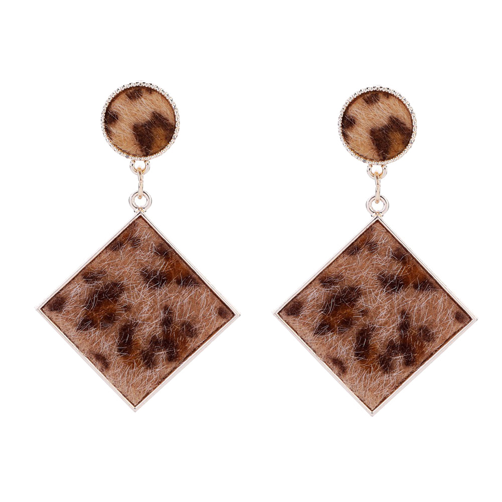 Fashion Women Geometric Leopard Pattern Plush Dangle Drop Stud Earrings Gift