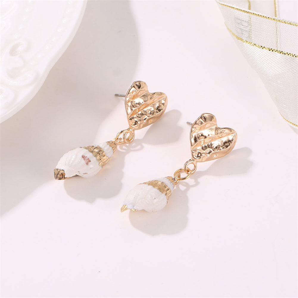 Ethnic Embossed Heart Conch Dangle Stud Earrings Women Summer Beach Jewelry Gift