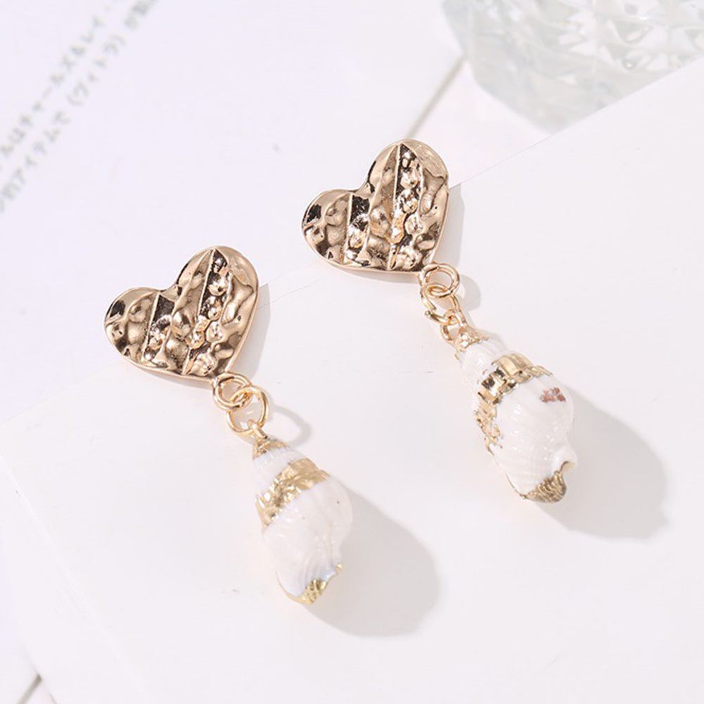 Ethnic Embossed Heart Conch Dangle Stud Earrings Women Summer Beach Jewelry Gift
