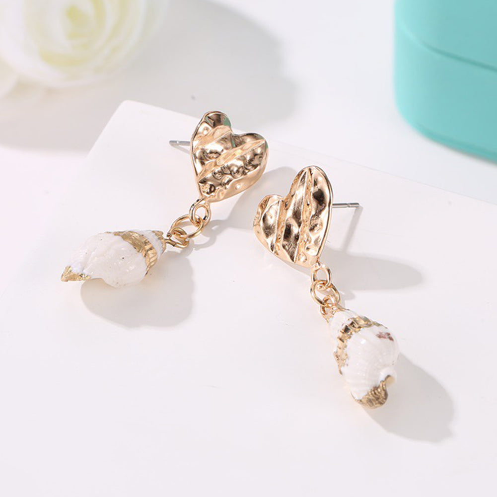 Ethnic Embossed Heart Conch Dangle Stud Earrings Women Summer Beach Jewelry Gift