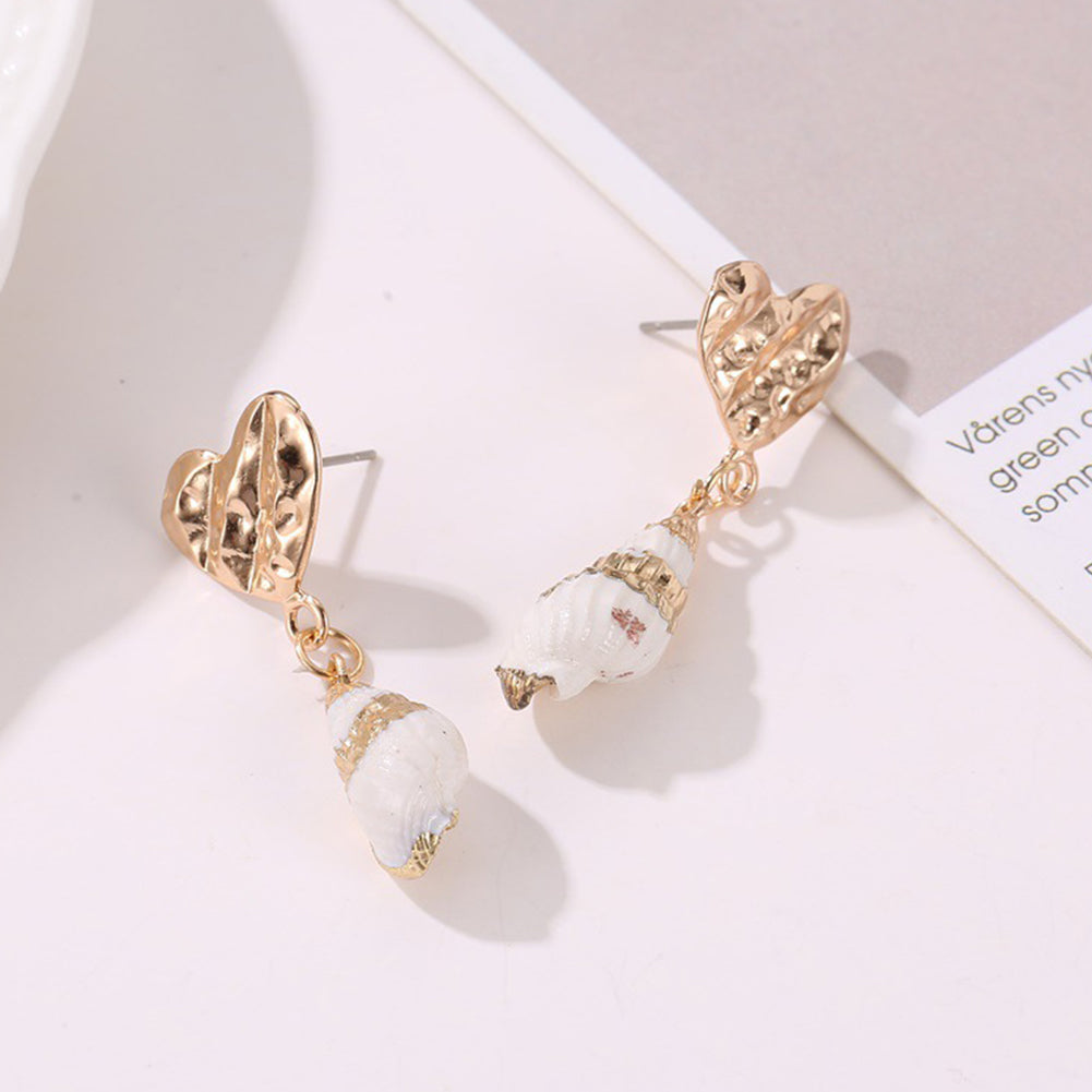 Ethnic Embossed Heart Conch Dangle Stud Earrings Women Summer Beach Jewelry Gift