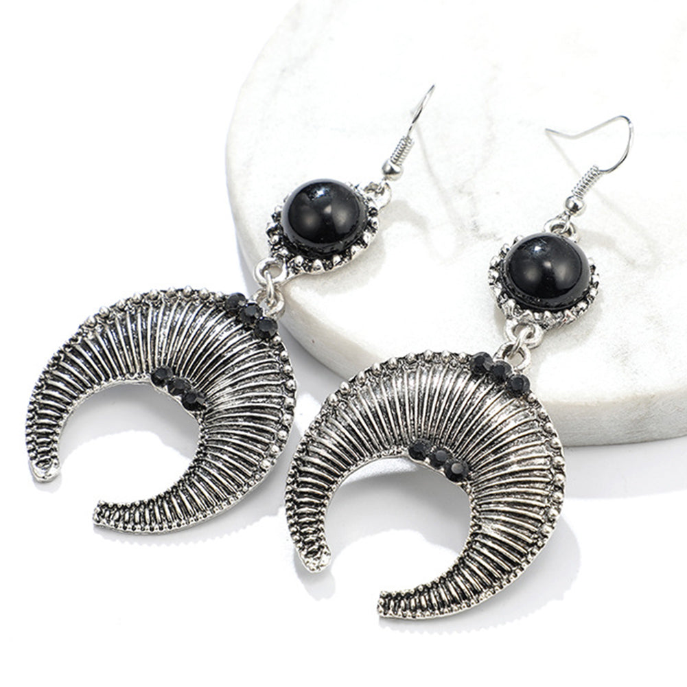 Fashion Women Retro Bull Horn Rhinestone Inlaid Dangle Hook Earrings Jewelry