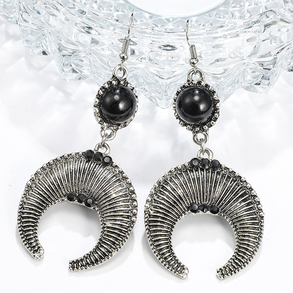 Fashion Women Retro Bull Horn Rhinestone Inlaid Dangle Hook Earrings Jewelry