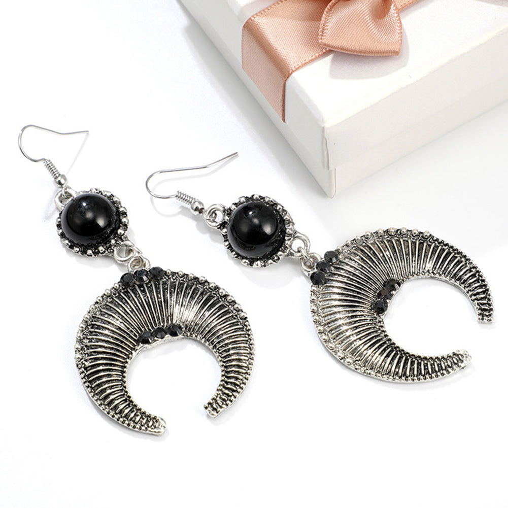 Fashion Women Retro Bull Horn Rhinestone Inlaid Dangle Hook Earrings Jewelry