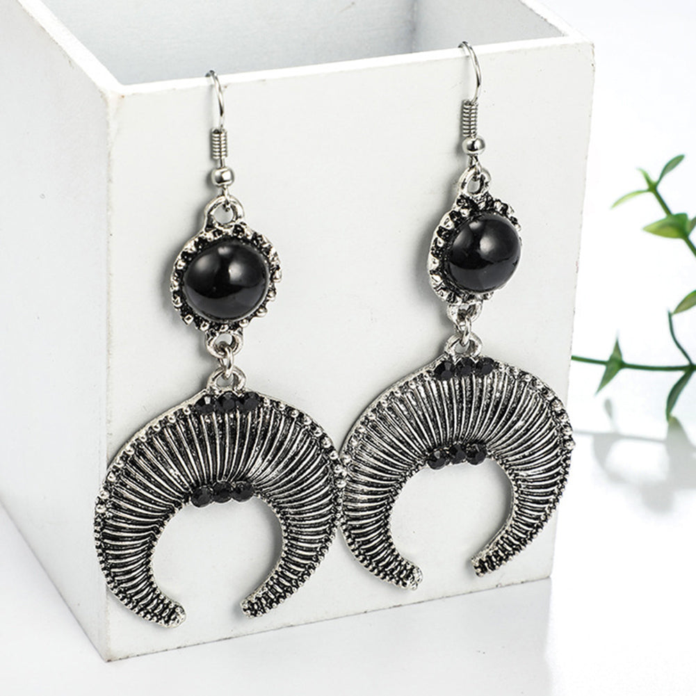 Fashion Women Retro Bull Horn Rhinestone Inlaid Dangle Hook Earrings Jewelry