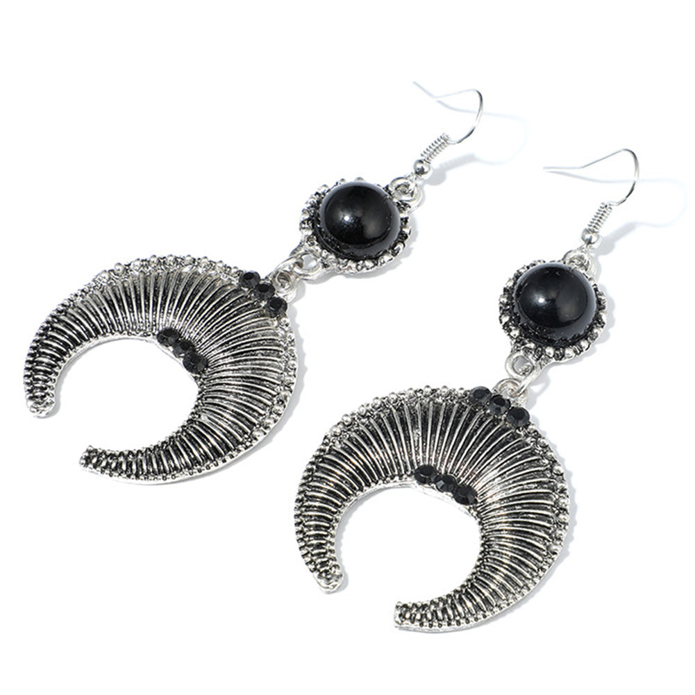 Fashion Women Retro Bull Horn Rhinestone Inlaid Dangle Hook Earrings Jewelry