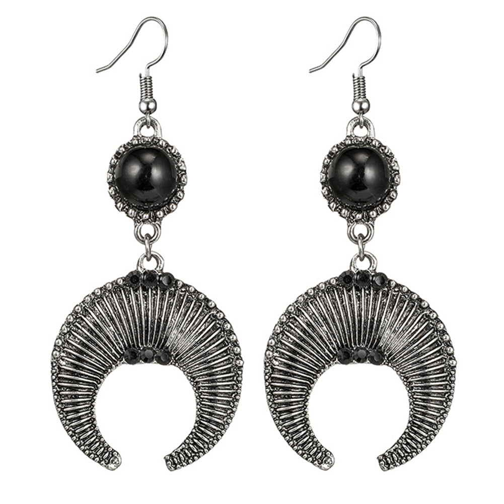 Fashion Women Retro Bull Horn Rhinestone Inlaid Dangle Hook Earrings Jewelry